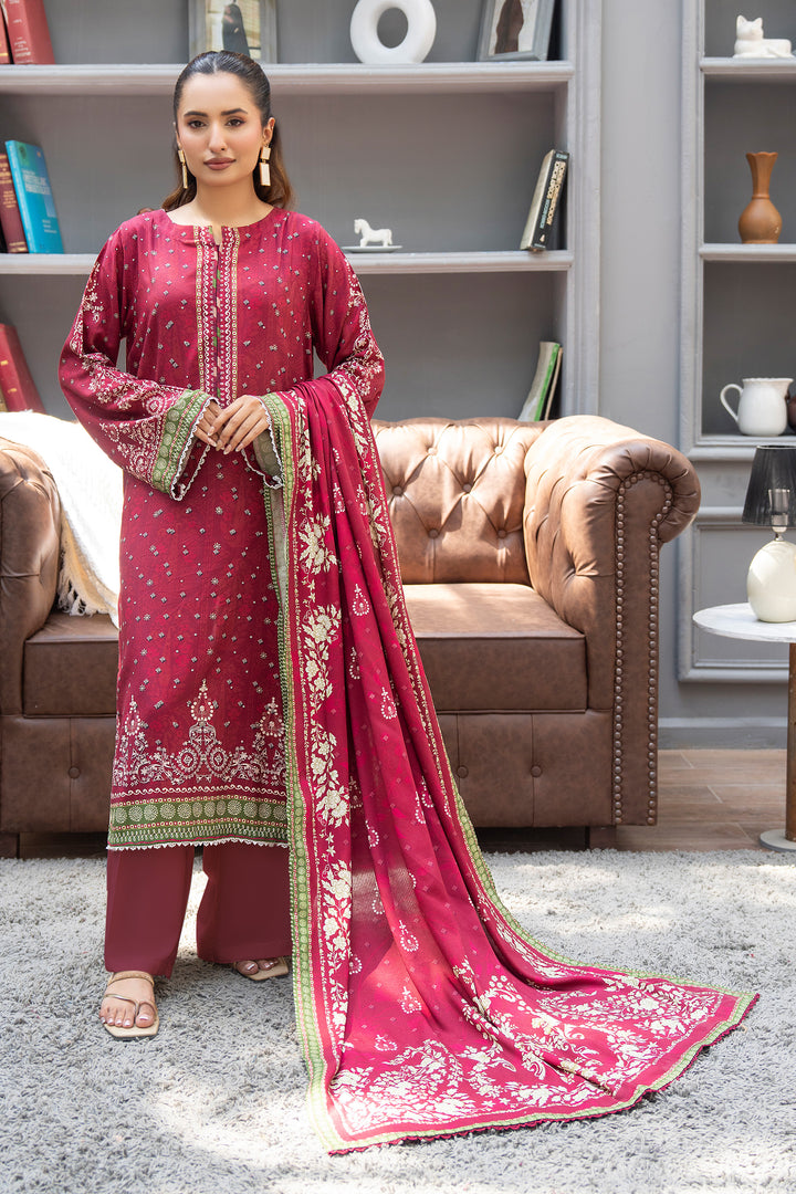 3 Piece Unstitched Rich Maroon Premium Linen