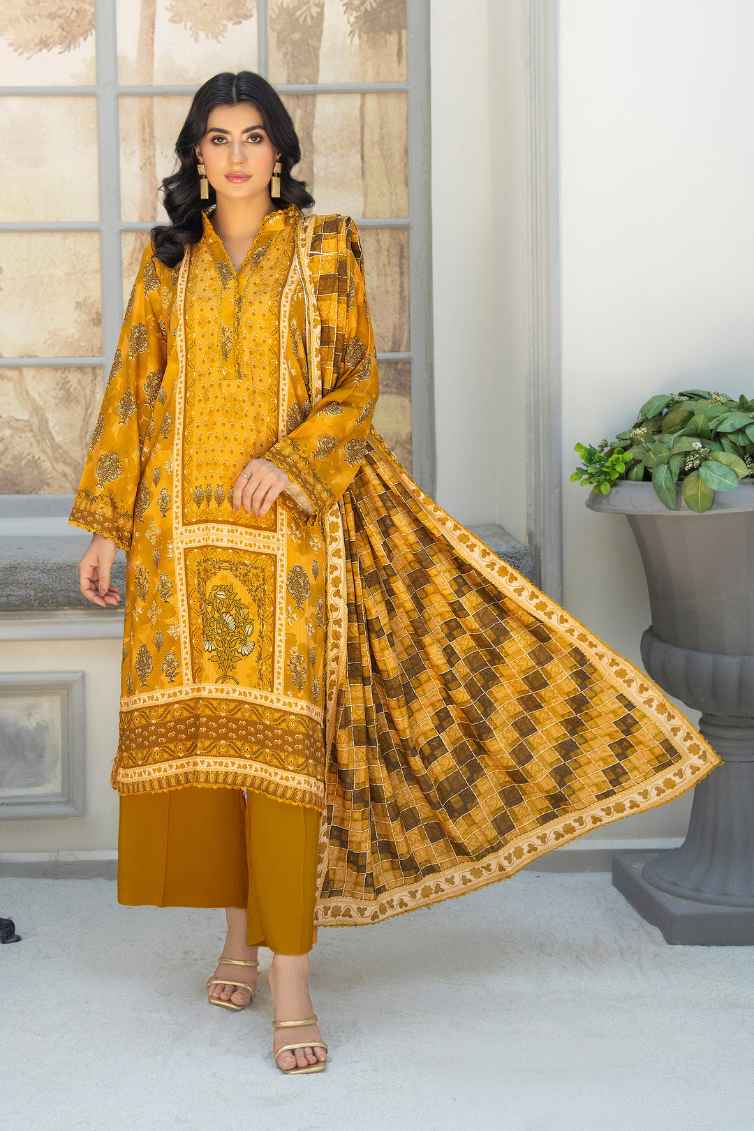 3 Piece Unstitched Yellow Premium Linen