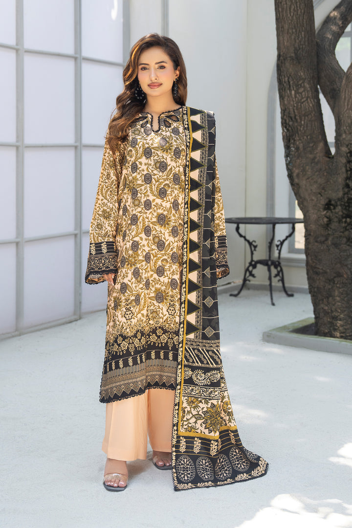 3 Piece Unstitched Dairy Cream Premium Linen