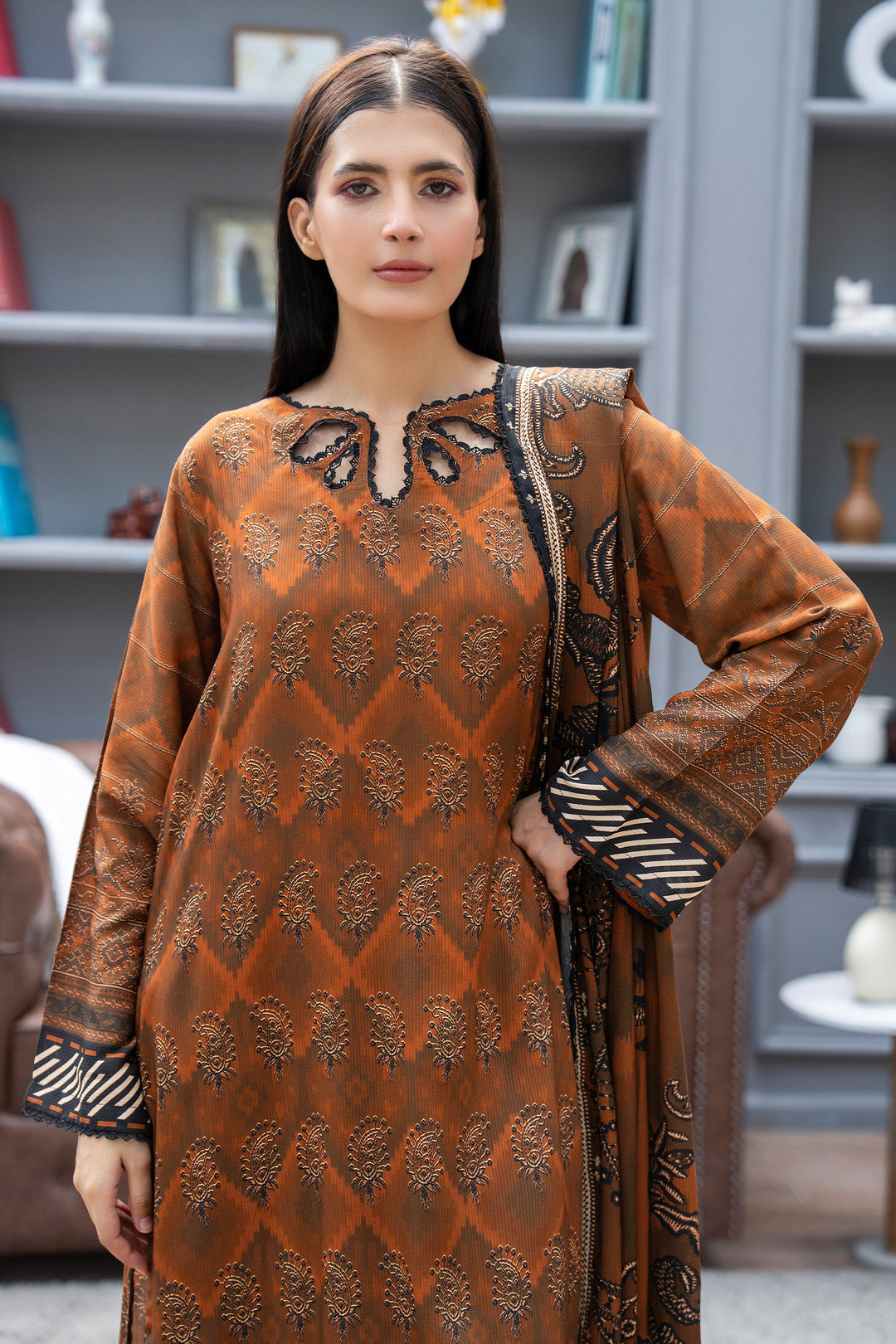 3 Piece Unstitched Copper Canyon Premium Linen