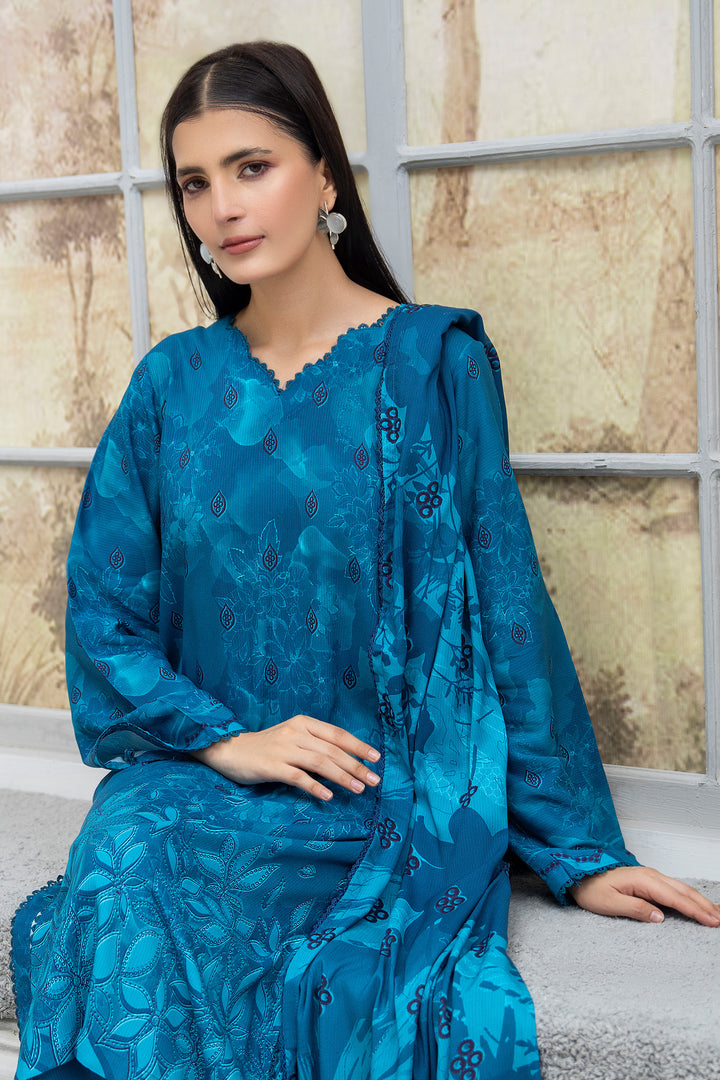 3 Piece Unstitched Persian Blue Premium Linen