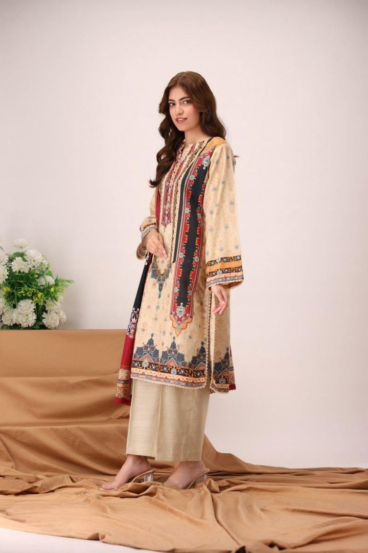 3 Piece Unstitched Beige Khaddar - Jacquard Clothing