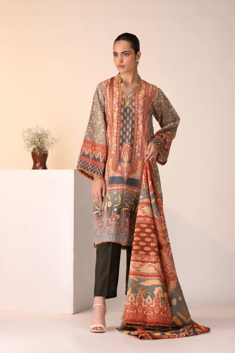 3 Piece Unstitched Gray Khaddar - Jacquard Clothing