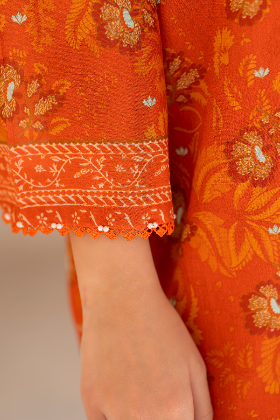 Orange 3 Piece Unstitched Premium Lawn - SU25V5-S4 - JACQUARD CLOTHING