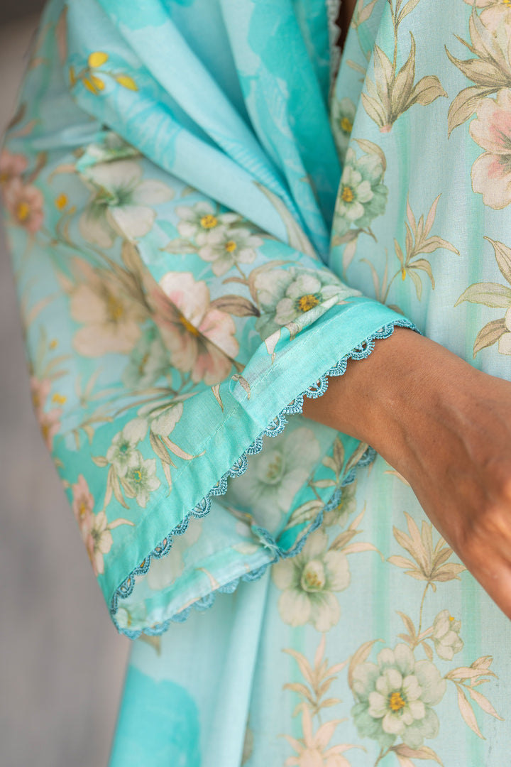 3 Pcs Unstitched Aqua Blue Lawn - SU25V18-S2 - JACQUARD CLOTHING
