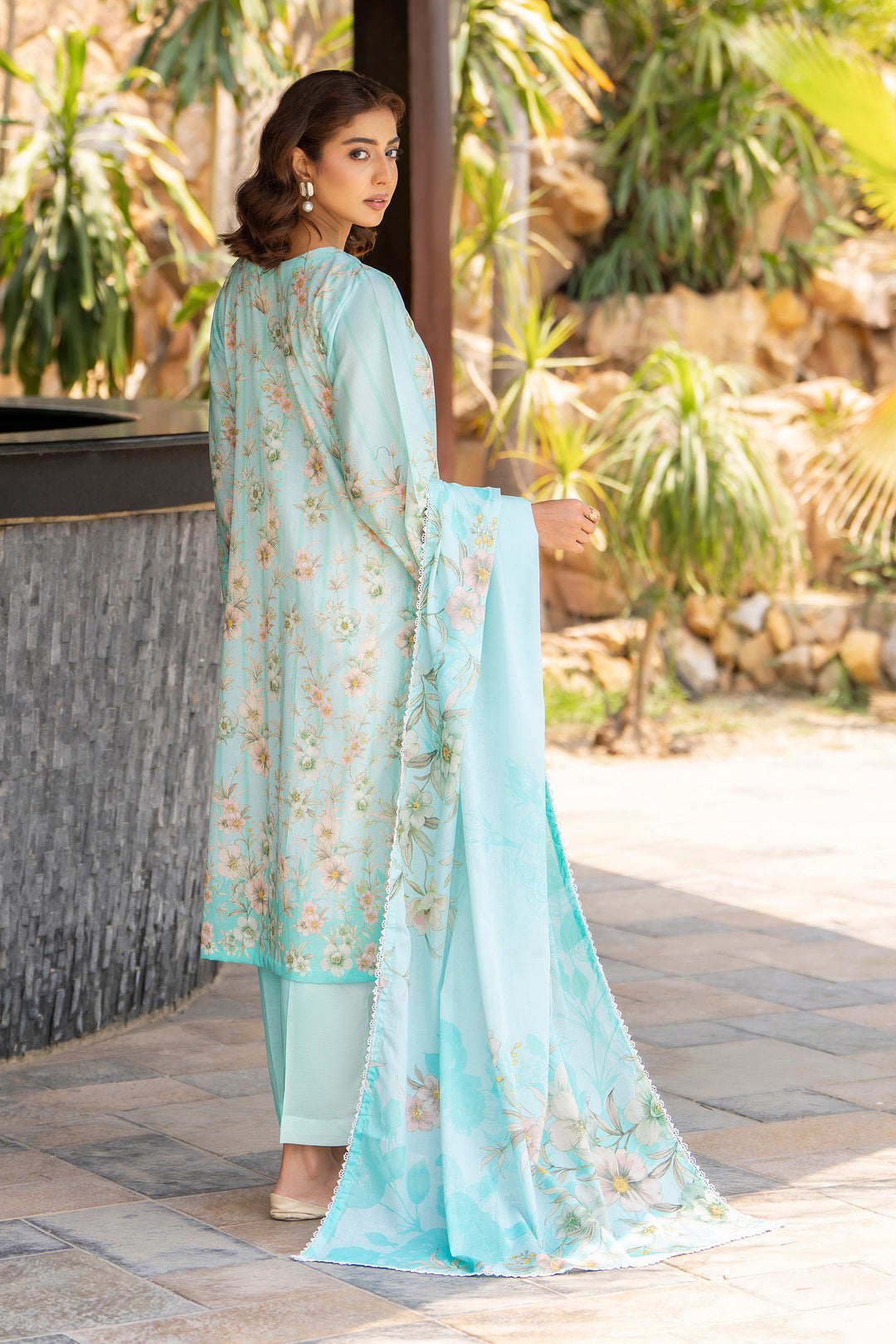 3 Pcs Unstitched Aqua Blue Lawn - SU25V18-S2 - JACQUARD CLOTHING