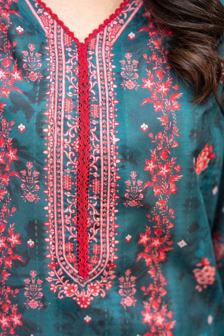 3 Pcs Unstitched Sea Green Lawn - SU25V25-S5 - JACQUARD CLOTHING