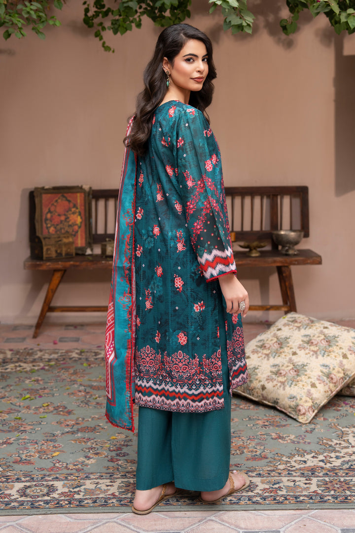 3 Pcs Unstitched Sea Green Lawn - SU25V25-S5 - JACQUARD CLOTHING