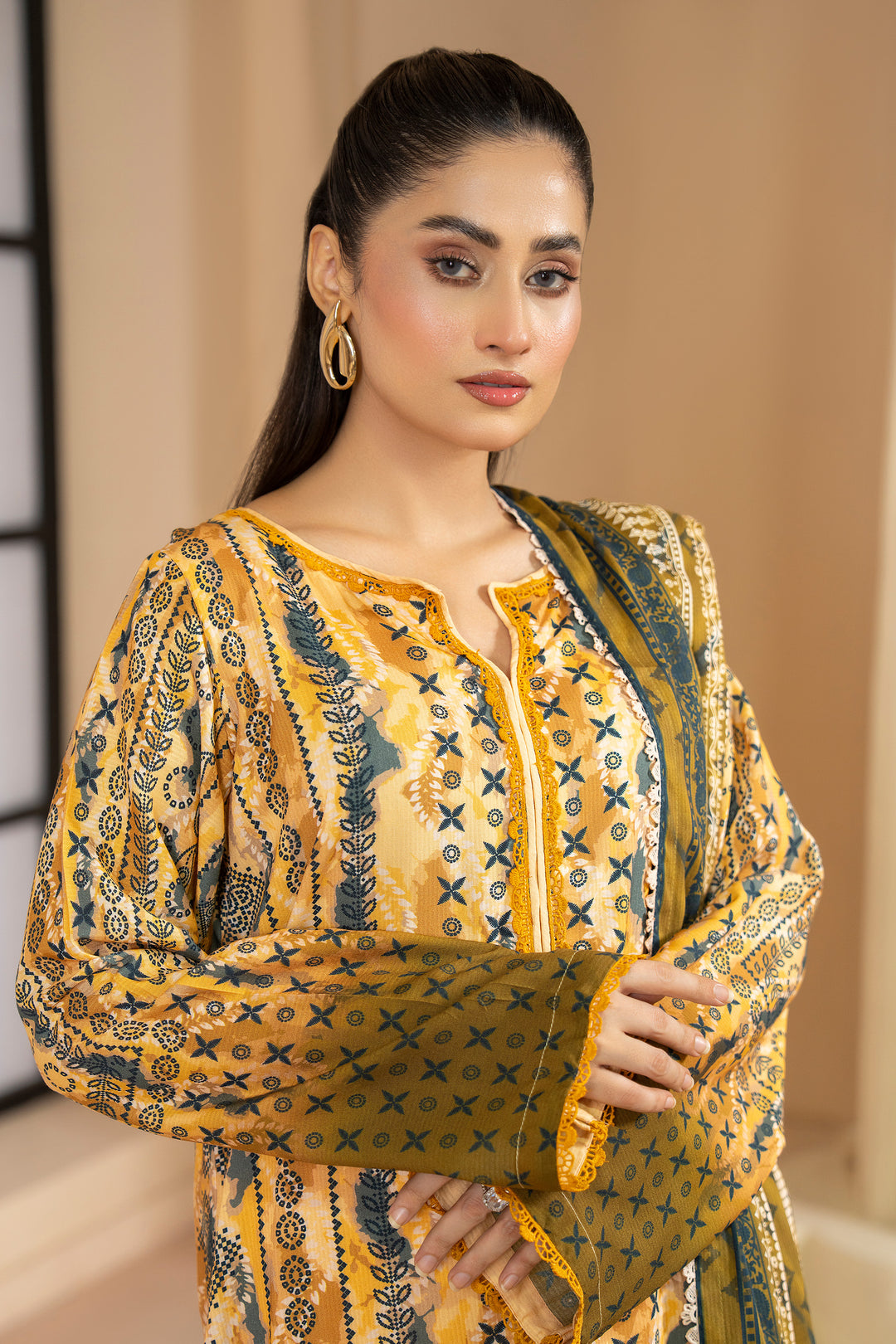 3 Piece Unstitched Apricot Premium Linen