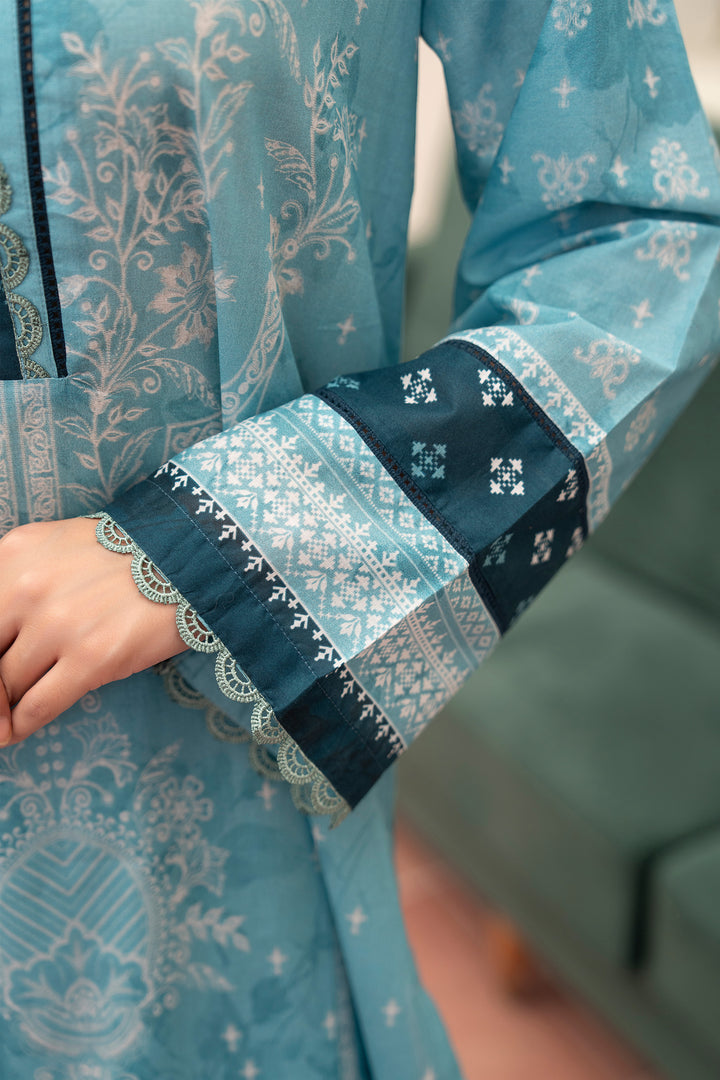 3 Piece Unstitched Aqua Blue Premium Lawn - SU25V14-S9 - JACQUARD CLOTHING