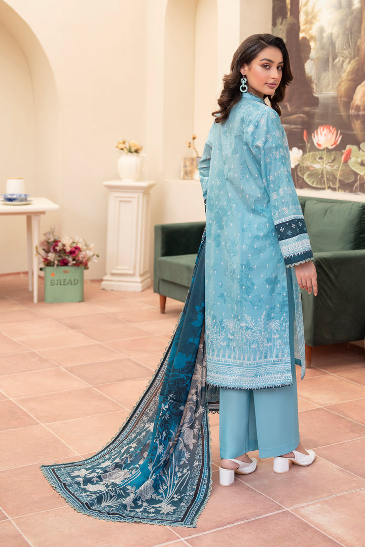 3 Piece Unstitched Aqua Blue Premium Lawn - SU25V14-S9 - JACQUARD CLOTHING