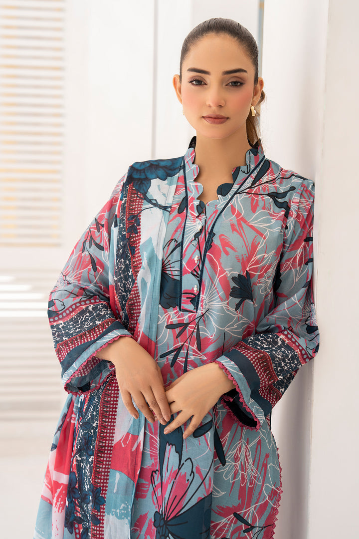 3 Piece Unstitched Ash Grey Premium Lawn - SU25V10-S3 - JACQUARD CLOTHING