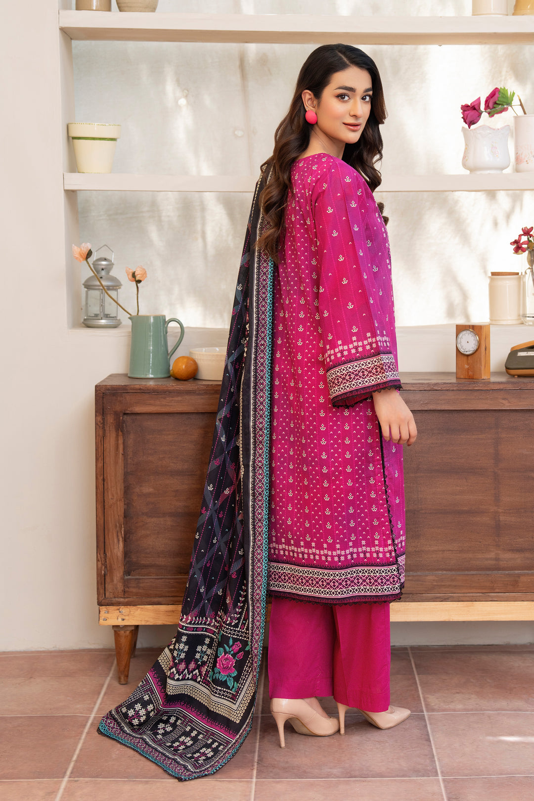 3 Piece Unstitched Barbie Pink Premium Lawn - SU25V15-S2 - JACQUARD CLOTHING