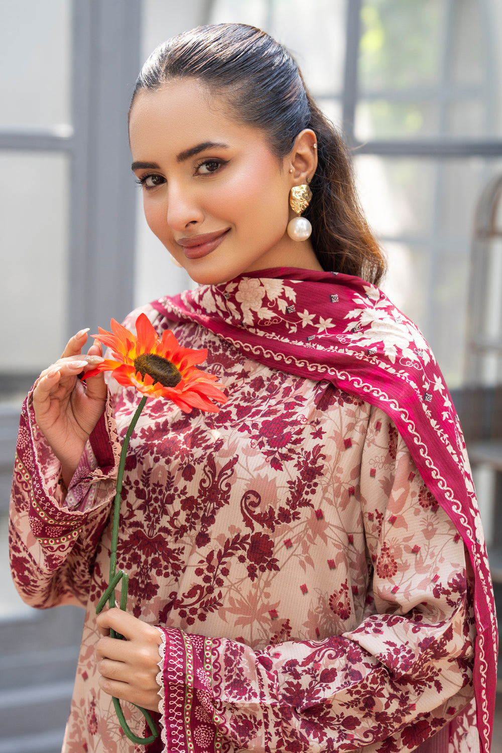 3 Piece Unstitched Beige Premium Linen