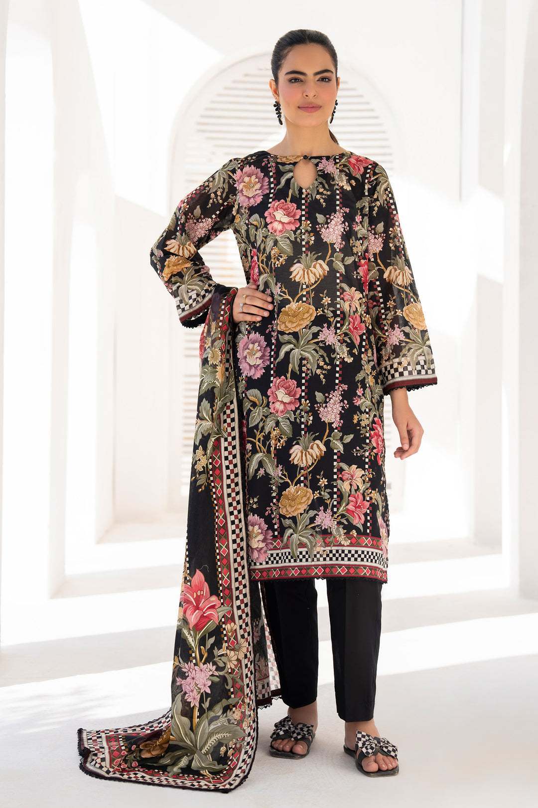 3 Piece Unstitched Black Premium Lawn - SU25V10-S10 - JACQUARD CLOTHING