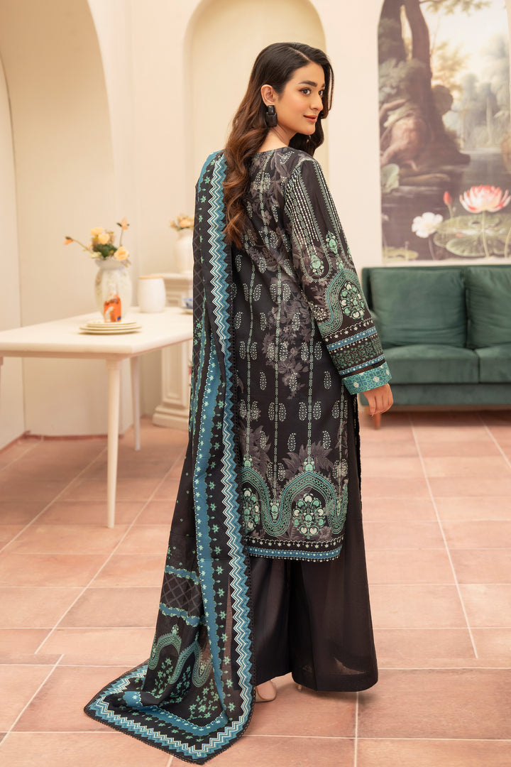 3 Piece Unstitched Black Premium Lawn - SU25V14-S3 - JACQUARD CLOTHING
