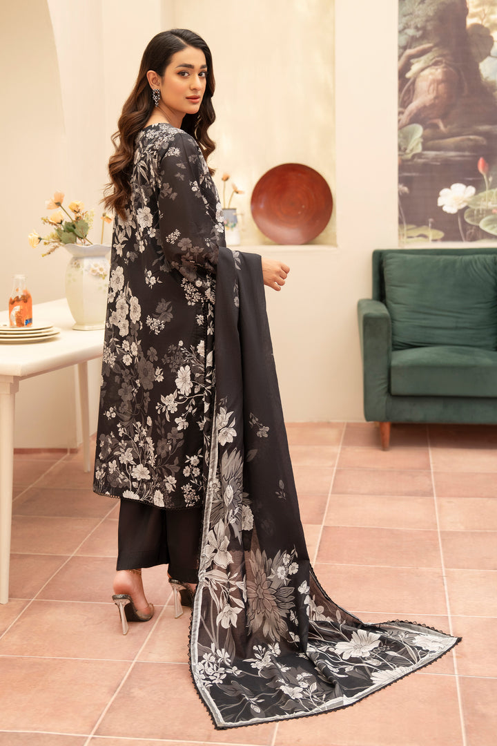 3 Piece Unstitched Black Premium Lawn - SU25V15-S5 - JACQUARD CLOTHING
