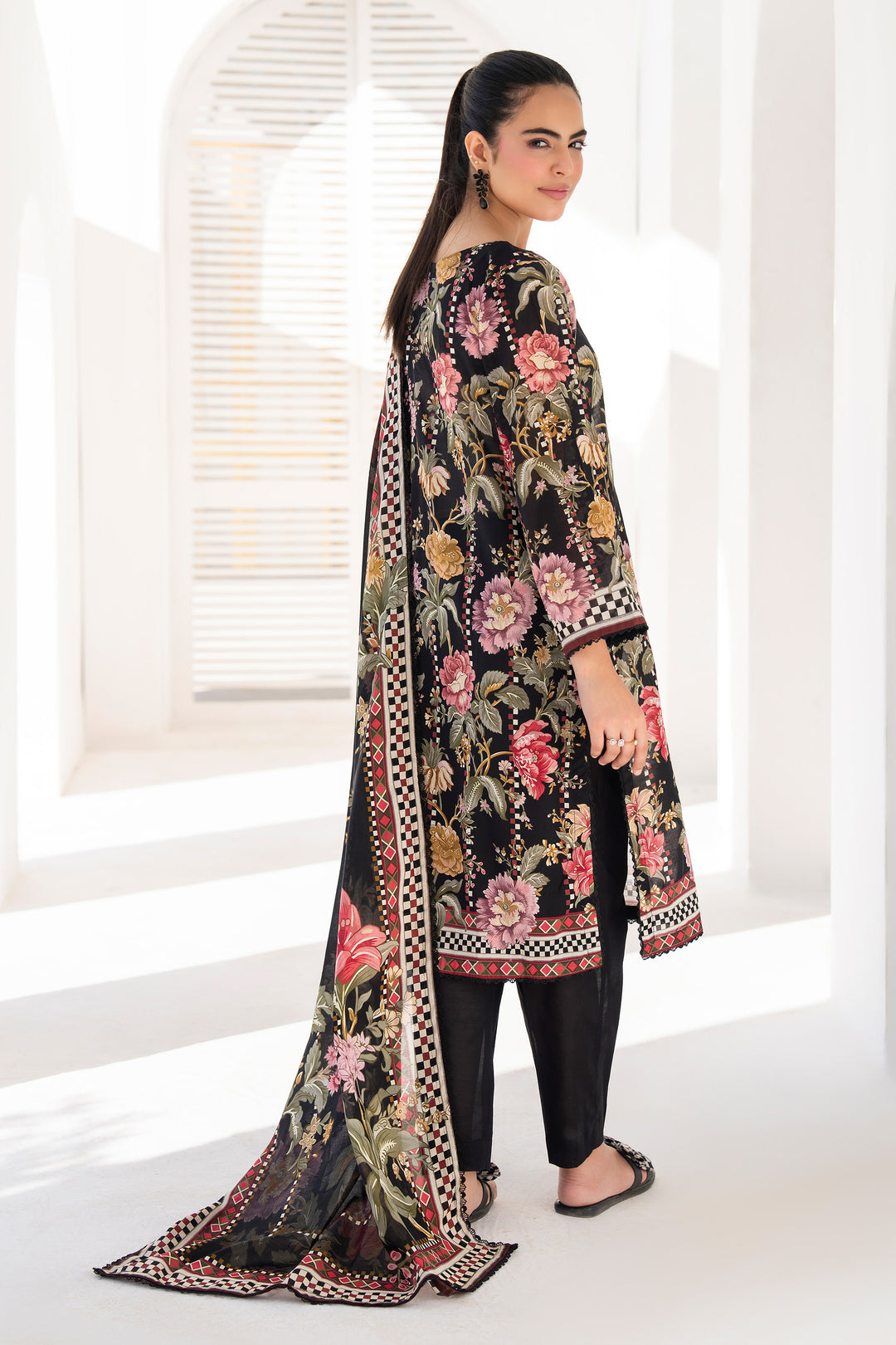 3 Piece Unstitched Black Premium Lawn - SU25V10-S10 - JACQUARD CLOTHING