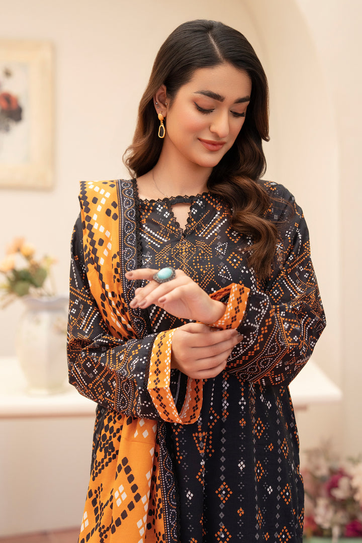3 Piece Unstitched Black Premium Lawn - SU25V11-S3 - JACQUARD CLOTHING