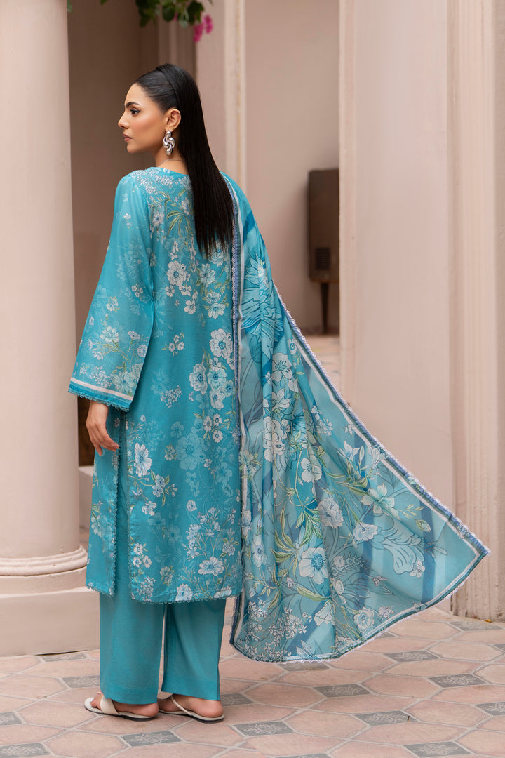 3 Piece Unstitched Blue Lawn - SU25V21-S2 - JAQUARD CLOTHING