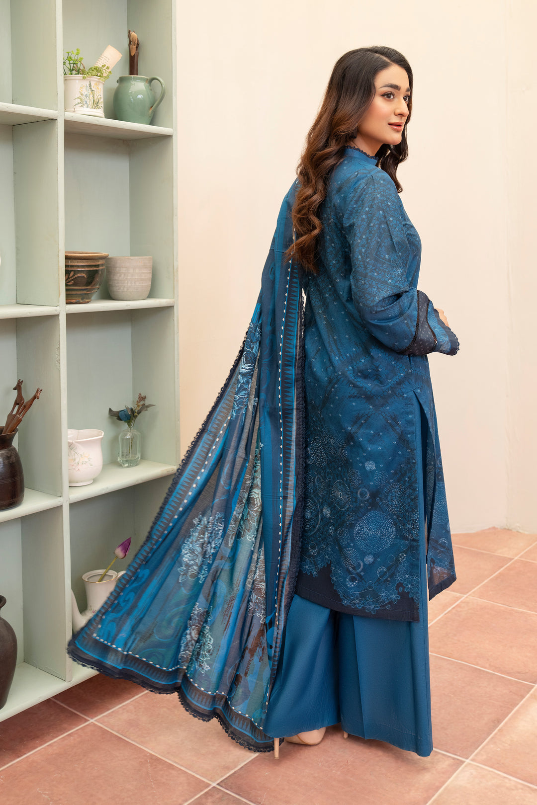 3 Piece Unstitched Cobalt Blue Premium Lawn - SU25V13-S6 - JACQUARD CLOTHING