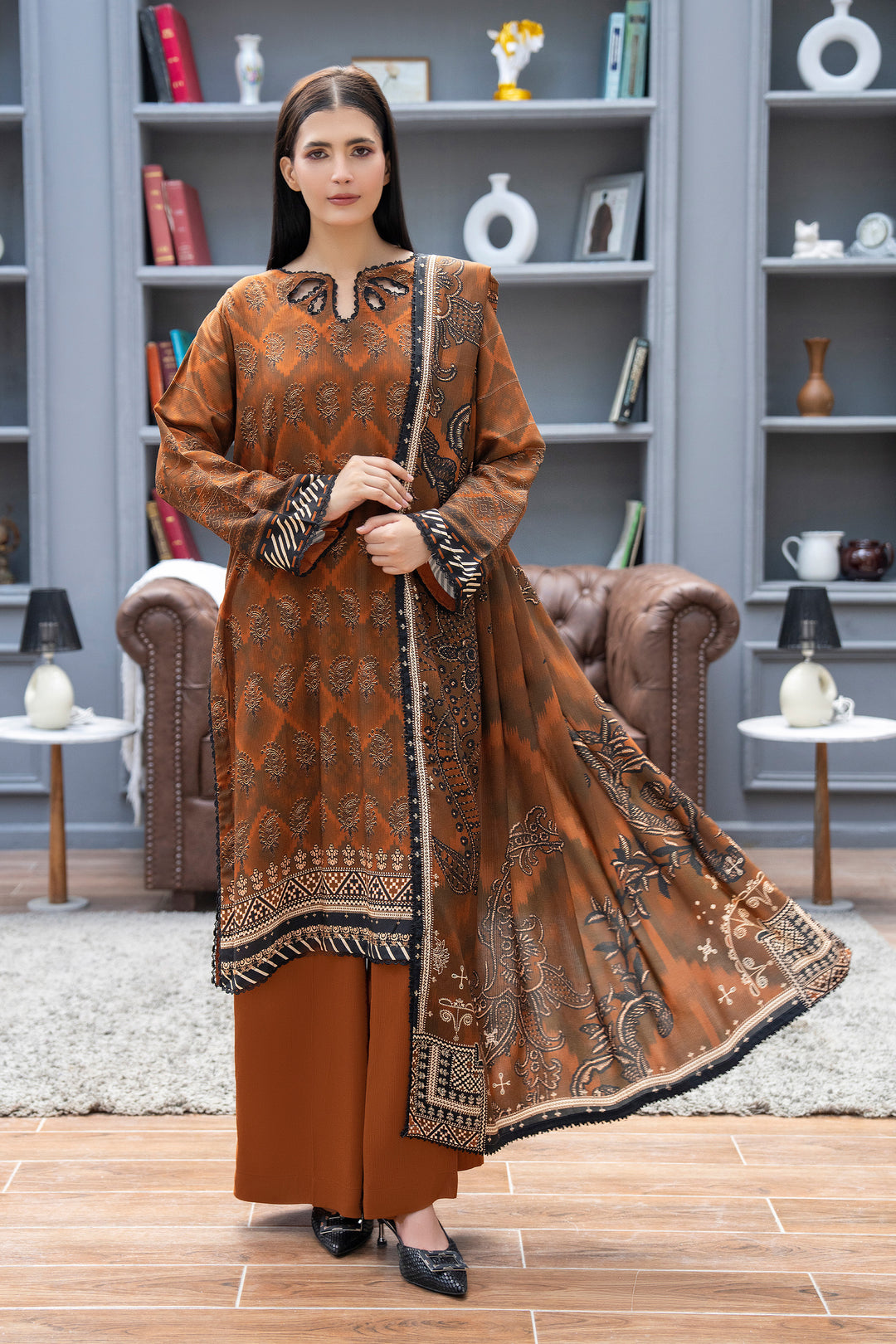 3 Piece Unstitched Copper Canyon Premium Linen