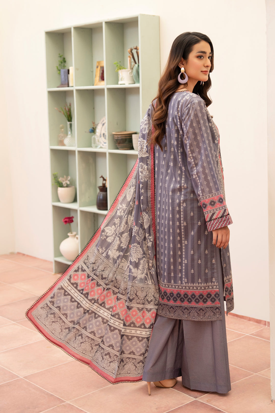 3 Piece Unstitched Grey Premium Lawn - SU25V13-S9 - JACQUARD CLOTHING