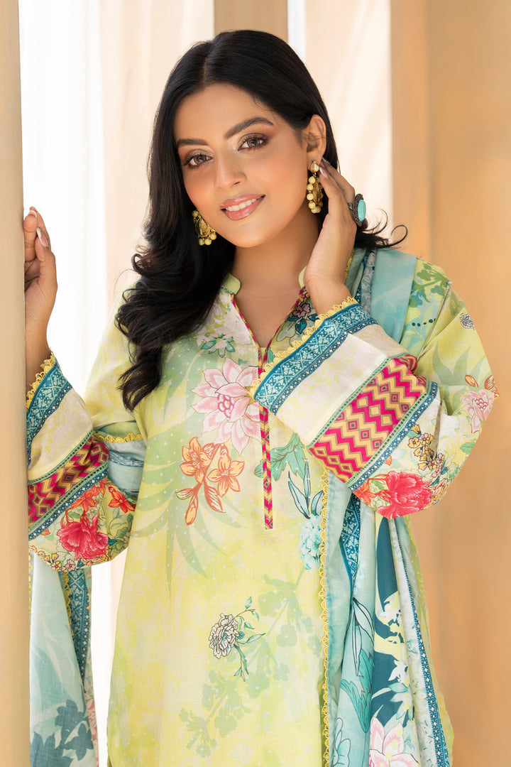 3 Piece Unstitched Lime Green Premium Lawn - SU25V15-S3 - JACQUARD CLOTHING