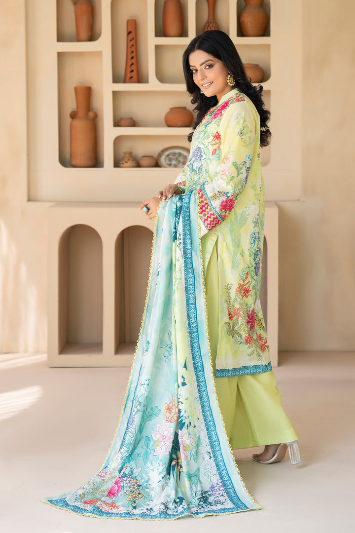 3 Piece Unstitched Lime Green Premium Lawn - SU25V15-S3 - JACQUARD CLOTHING