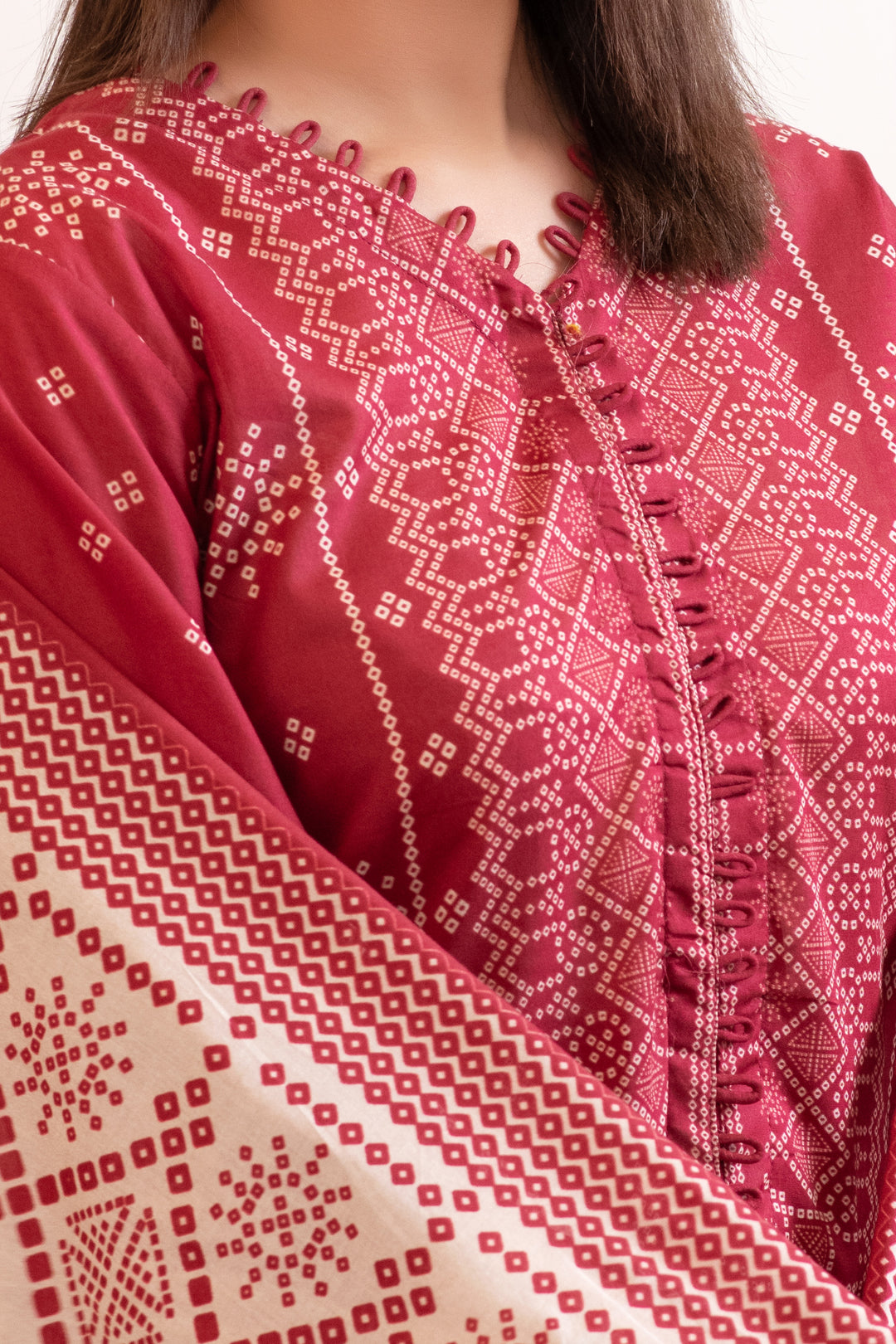 3 Piece Unstitched Maroon Premium Lawn - SU25V11-S2 - JACQUARD CLOTHING