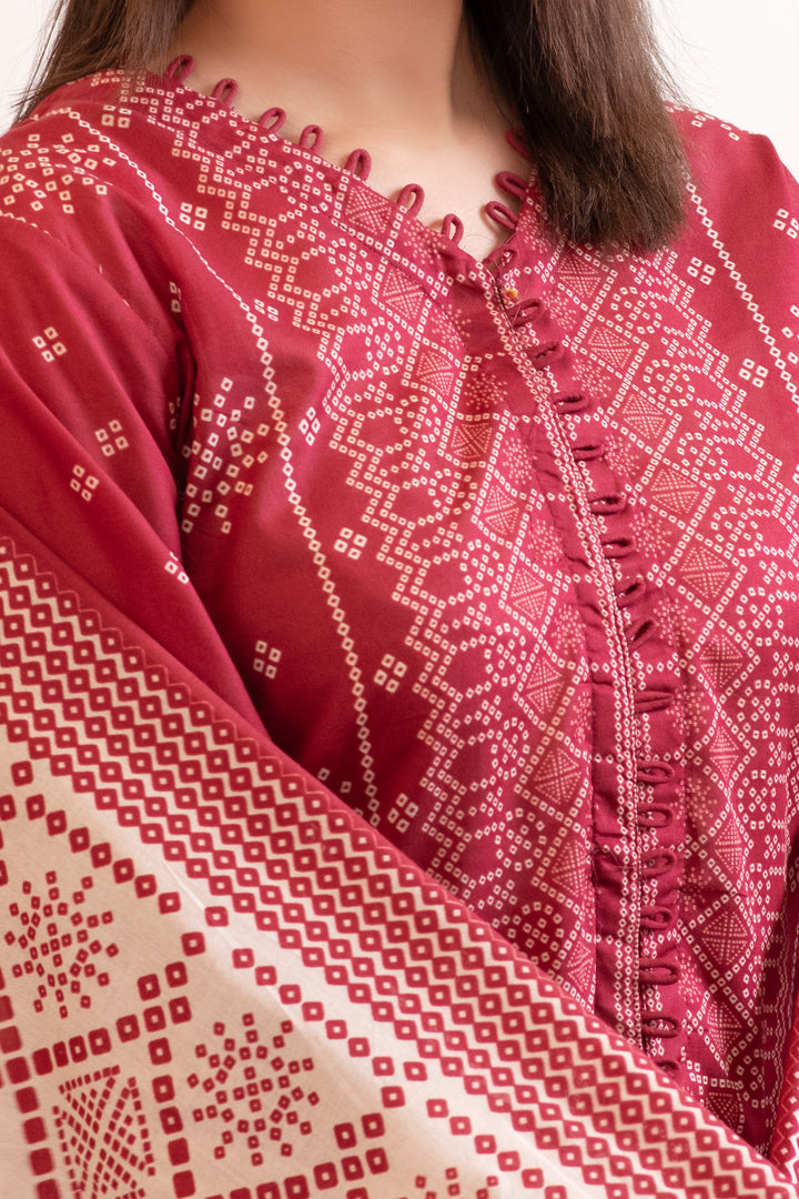 3 Piece Unstitched Maroon Premium Lawn - SU25V11-S2 - JACQUARD CLOTHING