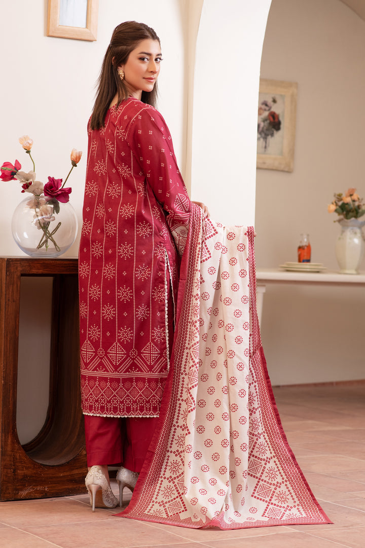 3 Piece Unstitched Maroon Premium Lawn - SU25V11-S2 - JACQUARD CLOTHING