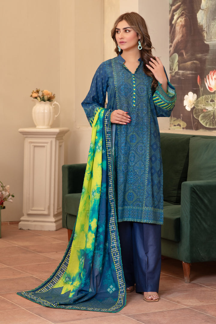3 Piece Unstitched Navy Blue Premium Lawn - SU25V12-S4 - JACQUARD CLOTHING