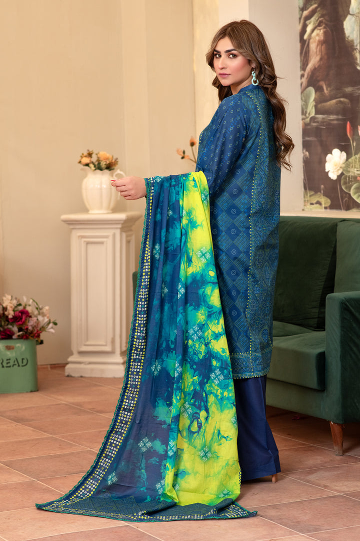 3 Piece Unstitched Navy Blue Premium Lawn - SU25V12-S4 - JACQUARD CLOTHING