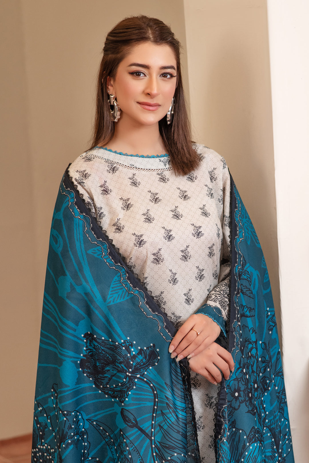 3 Piece Unstitched Oat Premium Lawn - SU25V13-S7 - JACQUARD CLOTHING