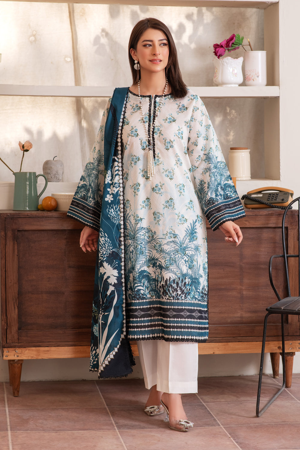 3 Piece Unstitched Off White Premium Lawn - SU25V13-S8 - JACQUARD CLOTHING