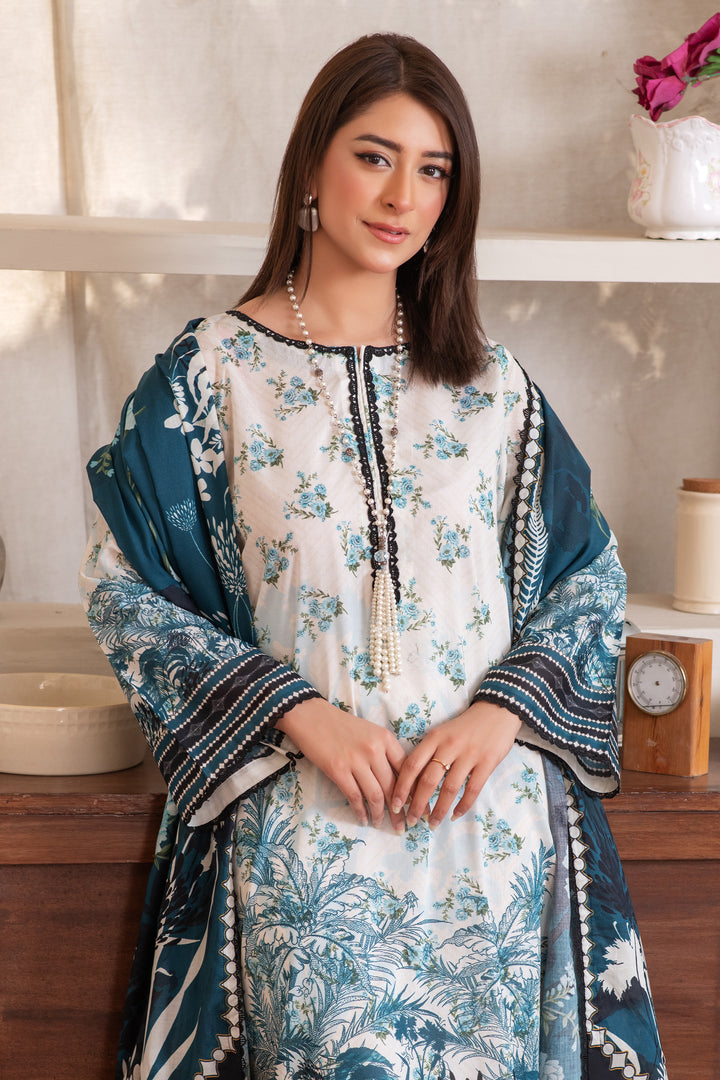 3 Piece Unstitched Off White Premium Lawn - SU25V13-S8 - JACQUARD CLOTHING