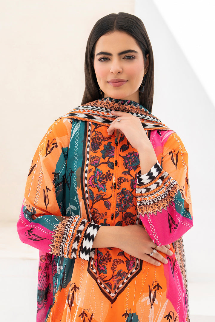 3 Piece Unstitched Orange Premium Lawn - SU25V10-S9 - JACQUARD CLOTHING
