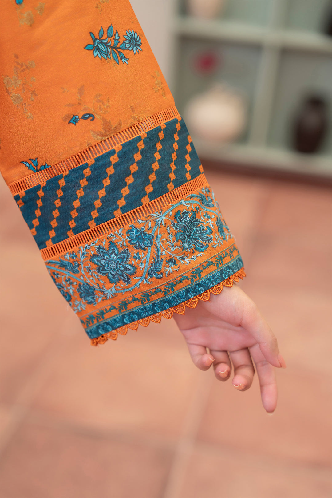 3 Piece Unstitched Orange Premium Lawn - SU25V14-S5 - JACQUARD CLOTHING