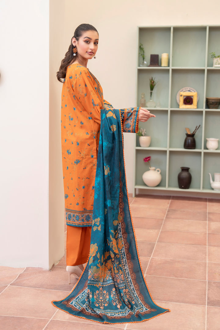3 Piece Unstitched Orange Premium Lawn - SU25V14-S5 - JACQUARD CLOTHING