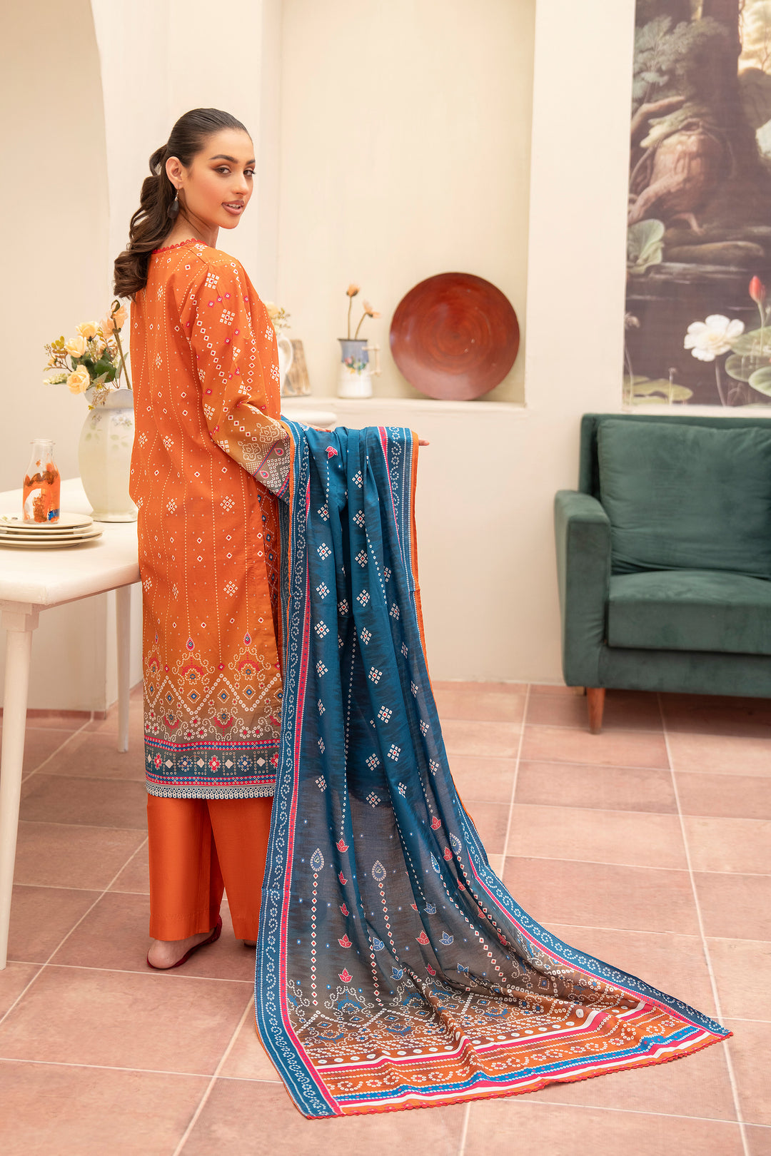 3 Piece Unstitched Orange Premium Lawn - SU25V11-S4 - JACQUARD CLOTHING