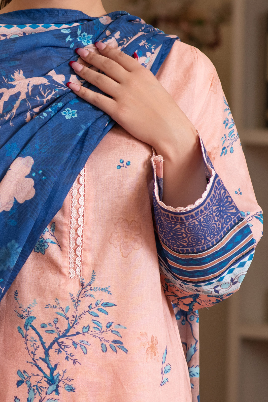 3 Piece Unstitched Peach Premium Lawn - SU25V14-S10 - JACQUARD CLOTHING