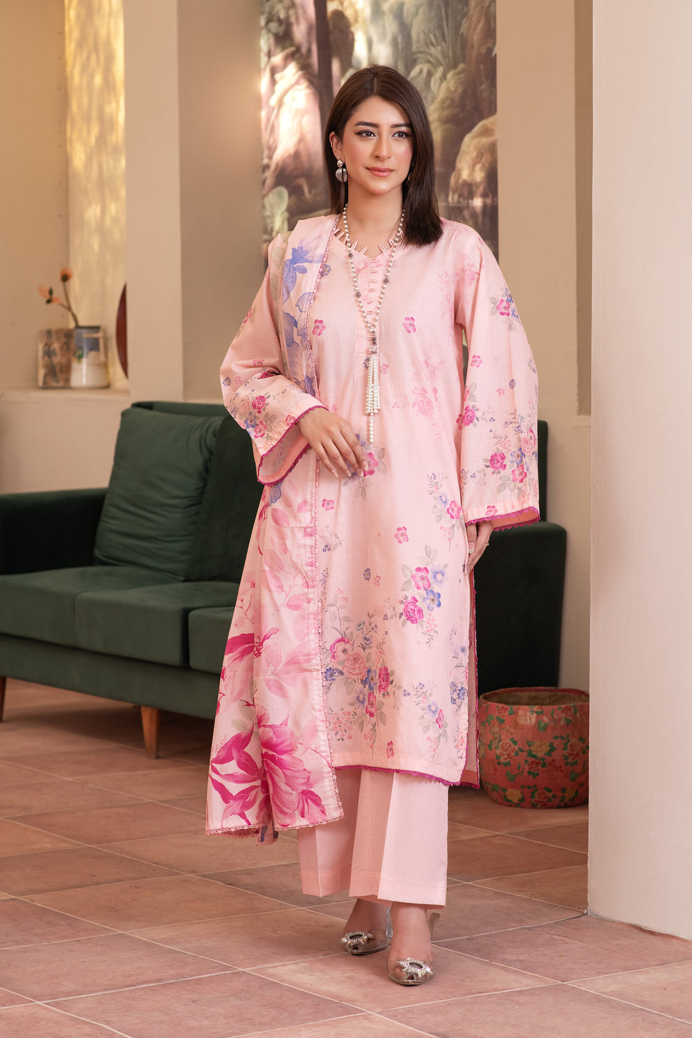 3 Piece Unstitched Peach Premium Lawn - SU25V15-S4 - JACQUARD CLOTHING