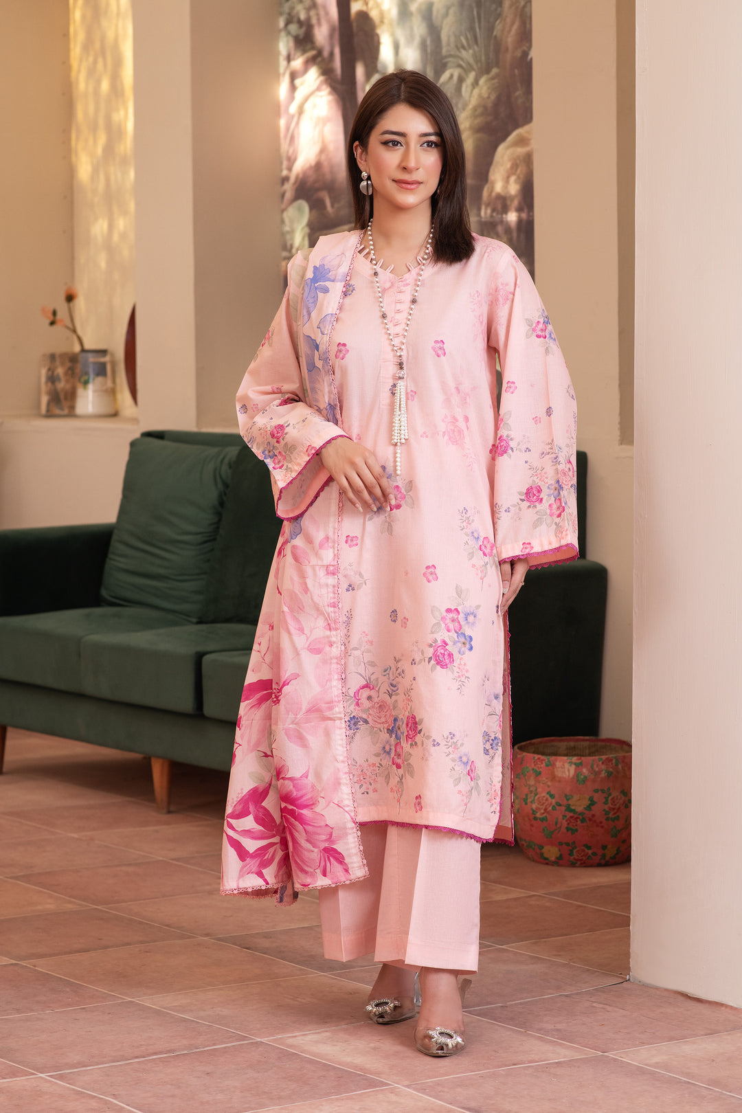 3 Piece Unstitched Peach Premium Lawn - SU25V15-S4 - JACQUARD CLOTHING