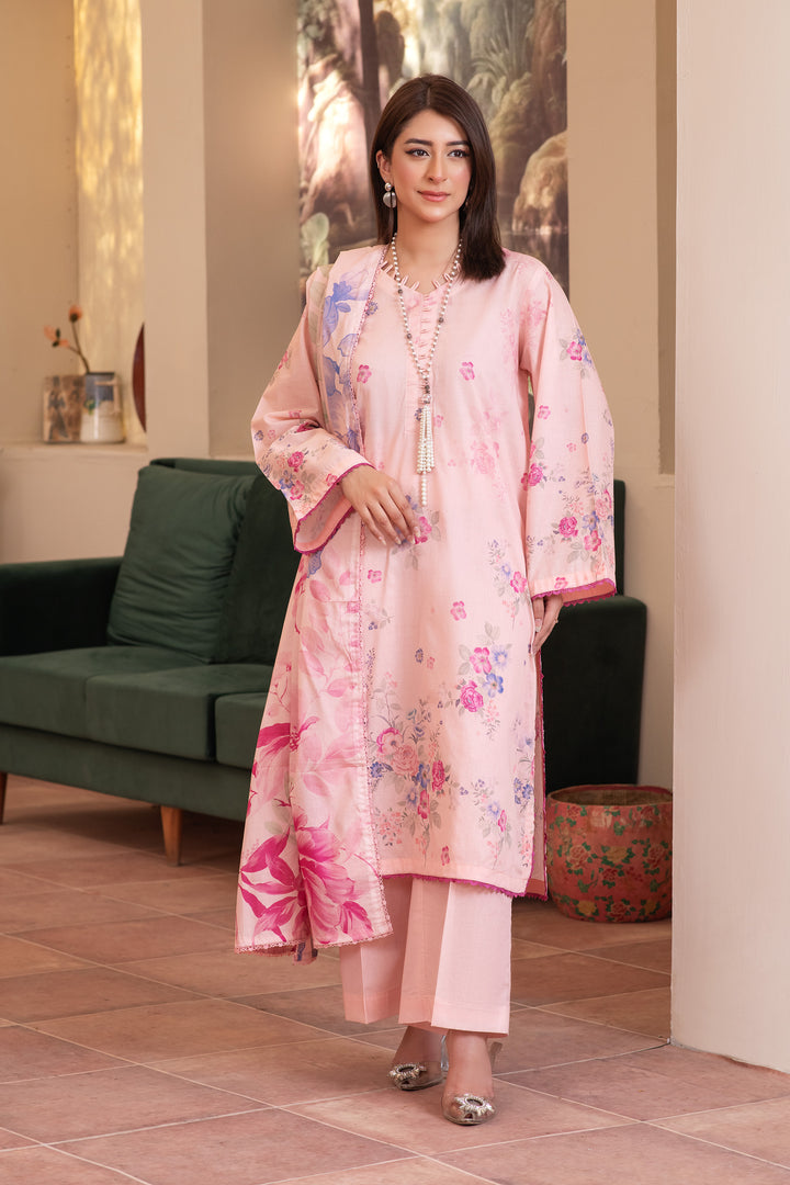 3 Piece Unstitched Peach Premium Lawn - SU25V15-S4 - JACQUARD CLOTHING