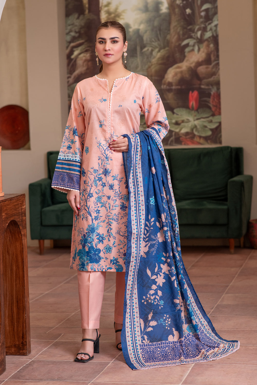 3 Piece Unstitched Peach Premium Lawn - SU25V14-S10 - JACQUARD CLOTHING