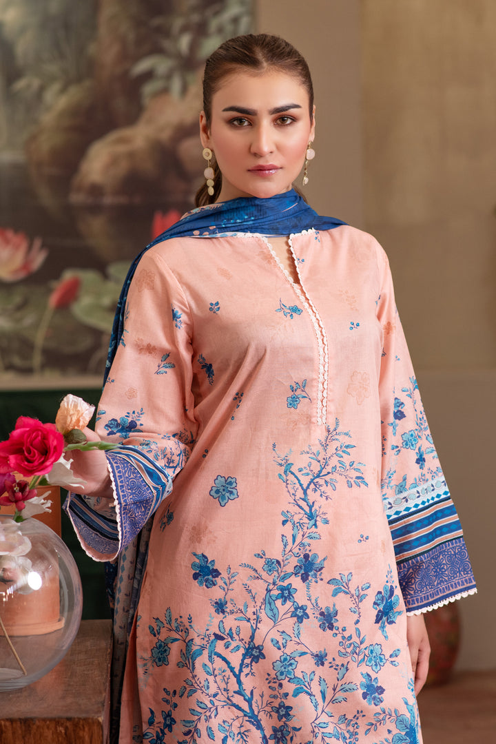 3 Piece Unstitched Peach Premium Lawn - SU25V14-S10 - JACQUARD CLOTHING