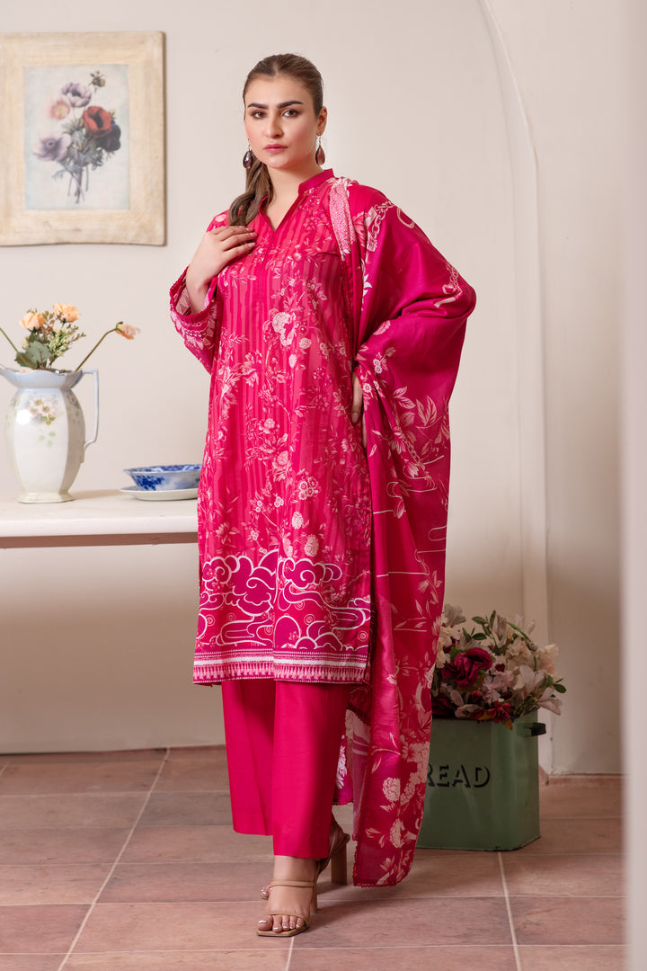 3 Piece Unstitched Raspberry Premium Lawn - SU25V13-S2 - JACQUARD CLOTHING