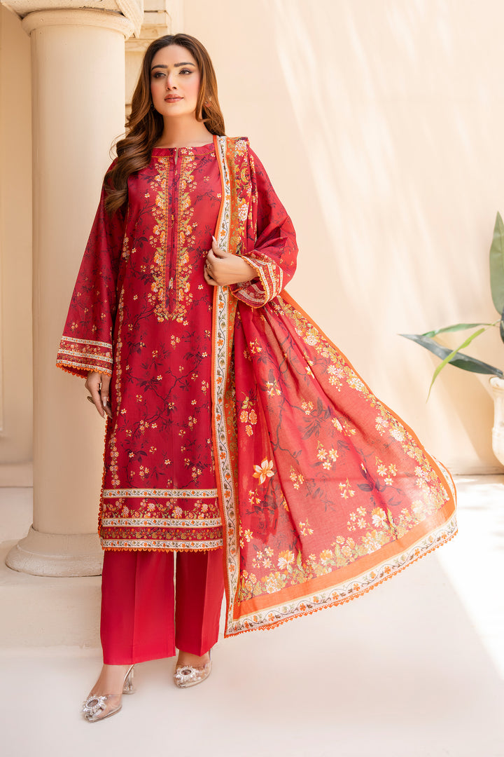 3 Piece Unstitched Red Lawn - SU25V19-S7 - JACQUARD CLOTHING