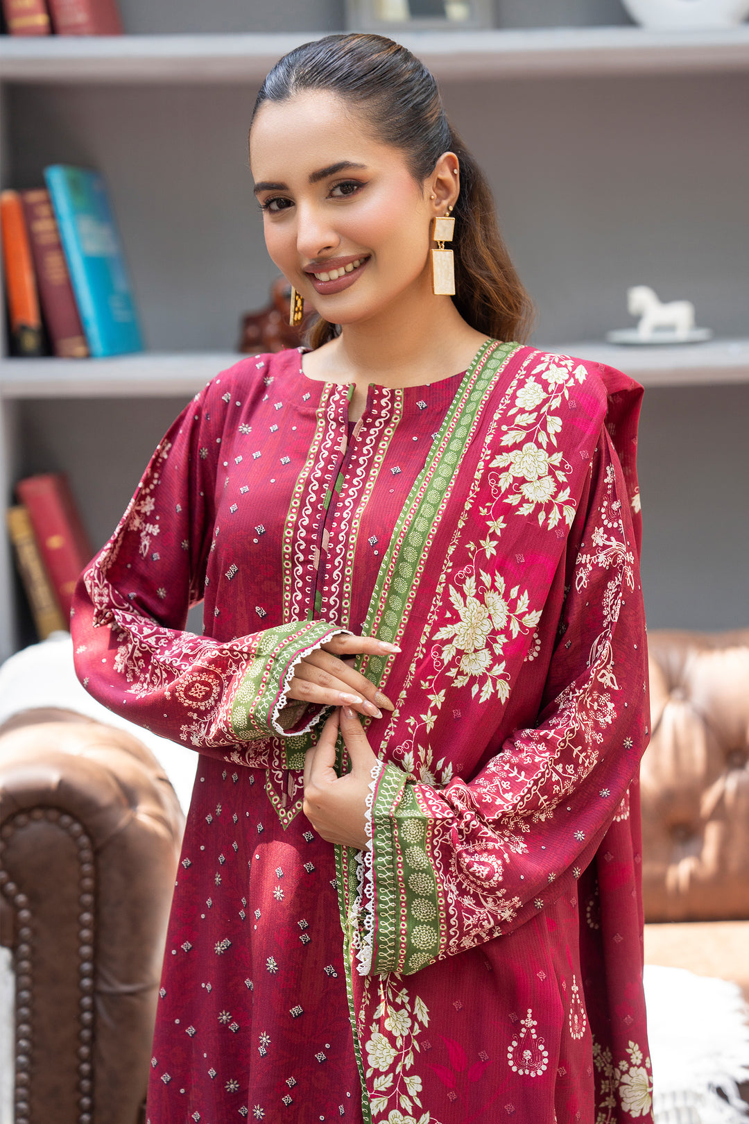 3 Piece Unstitched Rich Maroon Premium Linen